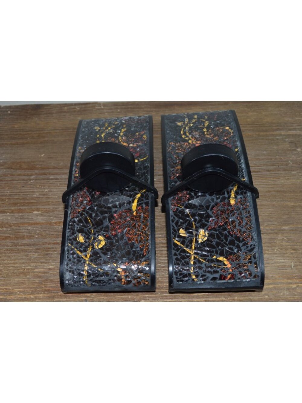 Mosaic Glass Arched Wall Candle Scones Holders Gothic Romance Set of 2 Crackled